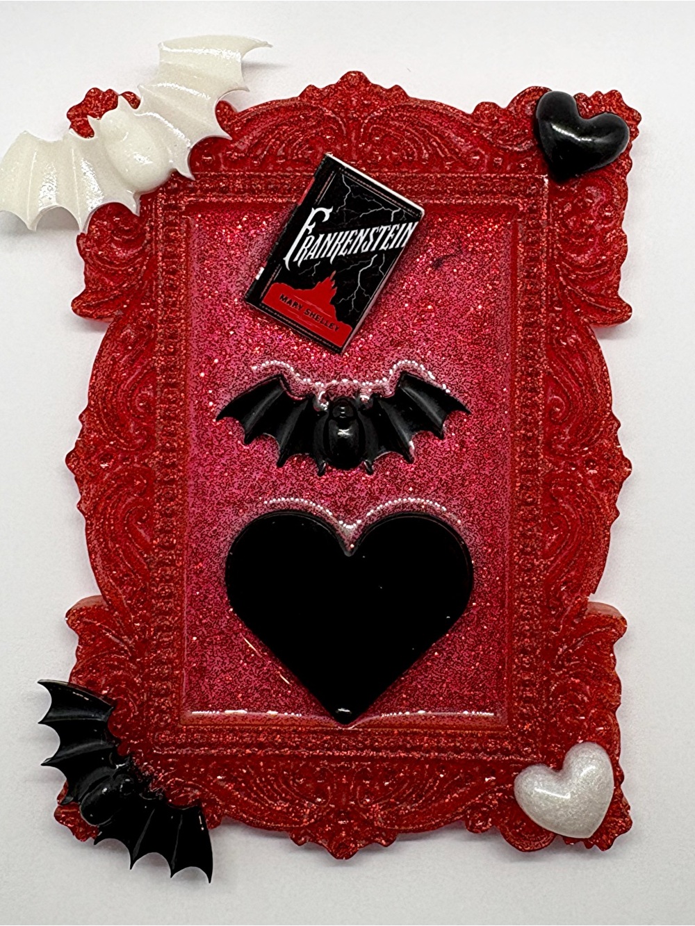 Handmade “Frankenstein’s Crush” Glitter Resin Mini Framed Mixed Media Weird Art